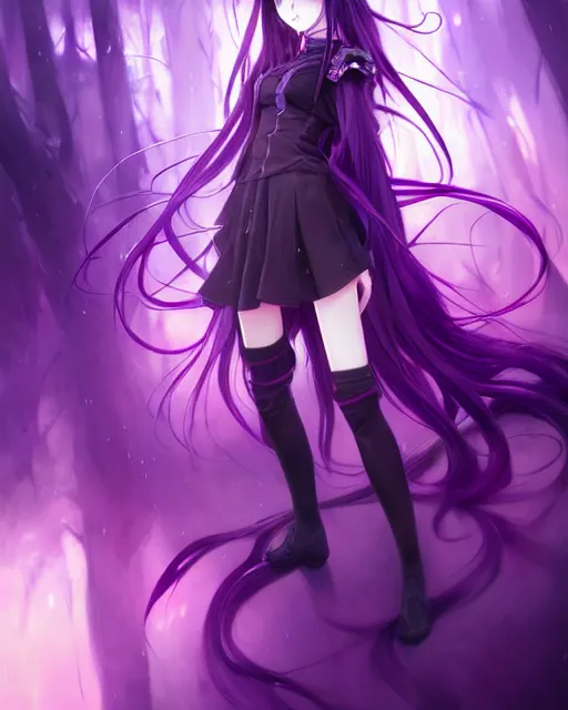 attractive long purple haired with bangs gothic | Stable Diffusion | OpenArt