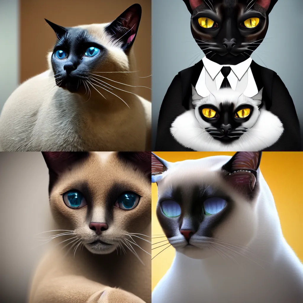 Prompt: Siamese cat dressed as mobster, photorealistic, 4K HD