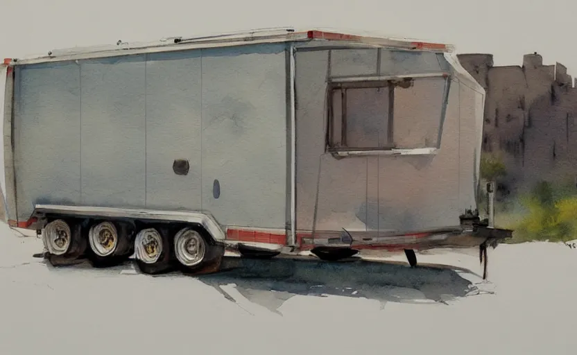 Image similar to concept art of a trailer, pinterest, artstation trending, behance, watercolor, by coby whitmore, silver, laser light,