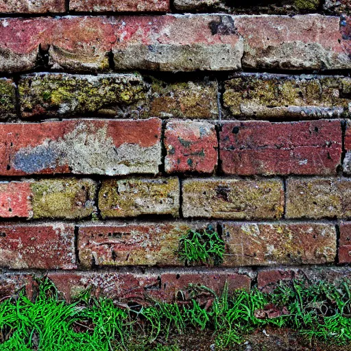 Image similar to old brick wall with moss and graffiti