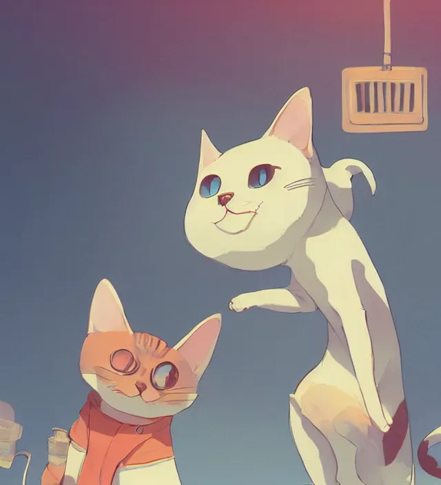 Prompt: smiling cat drawn by cory loftis, detailed, james gilleard, atey ghailan, makoto shinkai, genshin impact, soft lighting