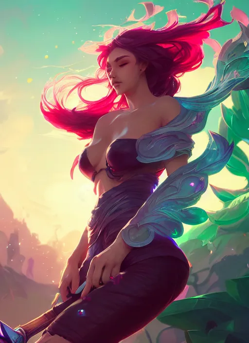 Image similar to v, league of legends splash art, path traced, octane render, highly detailed, high quality, digital painting, hd, alena aenami, lilia alvarado, shinji aramaki, karol bak, alphonse mucha, tom bagshaw, colin searle, artstation,