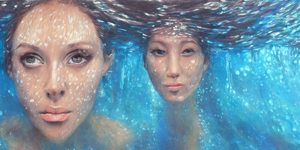 Prompt: detailed painting of a face underwater