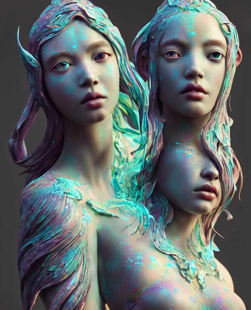 Image similar to goddess full painted acryllic sculpture close-up portrait. orchid bird betta fish, intricate artwork by Tooth Wu and wlop and beeple. octane render, trending on artstation, greg rutkowski very coherent symmetrical artwork. cinematic, hyper realism, high detail, octane render, 8k