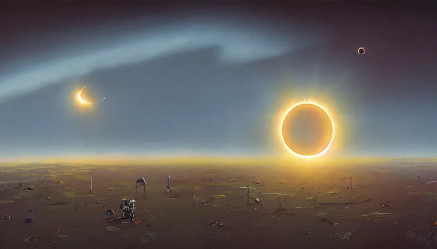 Image similar to solar eclipse, seen from a spaceship near earth, simon stalenhag