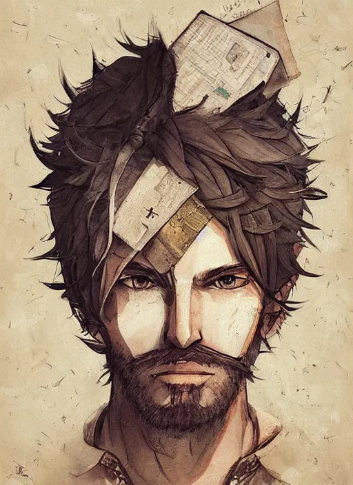 Image similar to a portrait of man with paperbag! on head, an ultrafine detailed painting, detailed painting, boris valejo. octopath traveler