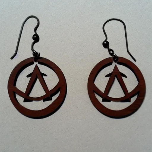 Image similar to 2 d wood lasercut earrings, mystical symbols, 8 k, hd, trending on amazon on artstation, trending on deviantart, trending on etsy, epic digital art