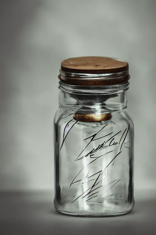 Prompt: jar of lightning studio photography