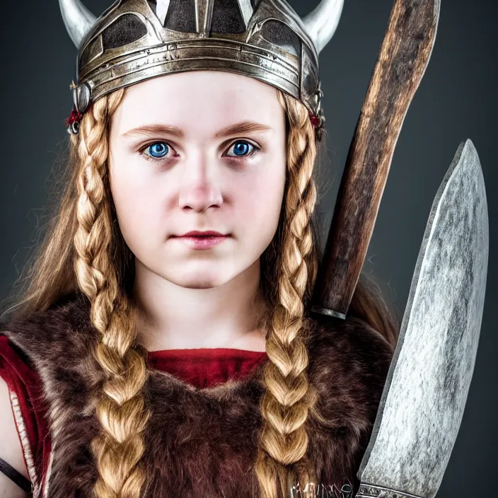 Image similar to photo of a very cute! beautiful young adult viking queen, highly detailed, 4 k, hdr, smooth, sharp focus, high resolution, award - winning photo