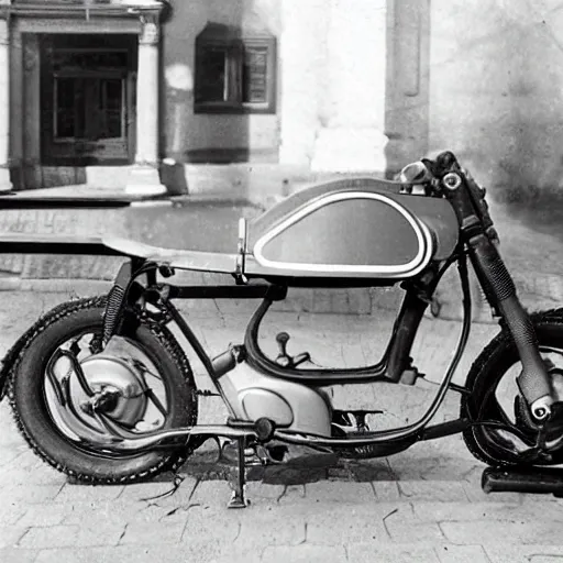 Prompt: fiat 5 0 0 motorcycle, a prototype demo at the hall of science