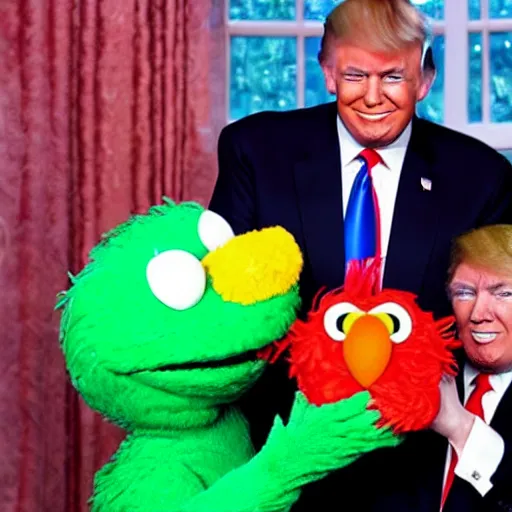 Image similar to donald trump with elmo