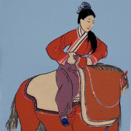 Prompt: Asian woman riding a horse