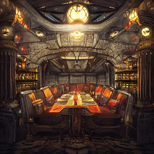 Prompt: The restaurant at the end of the universe. Dramatic setting, intricate art, trending on artstation