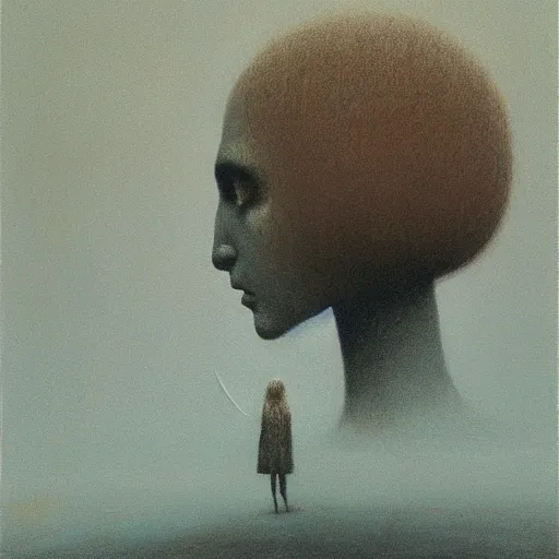 Prompt: young teen female with head of crow , painting by Beksinski