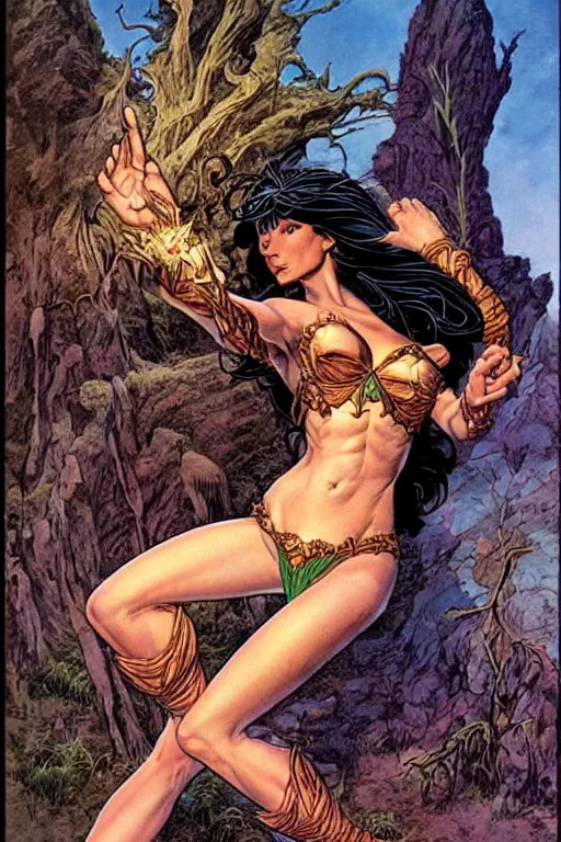 Prompt: A beautiful Elf woman by larry Elmore, Jeff easley and Frank Frazetta, and Boris Valejo