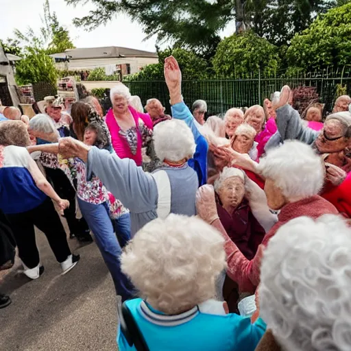 Image similar to mosh pit of elderly people at a nursing home
