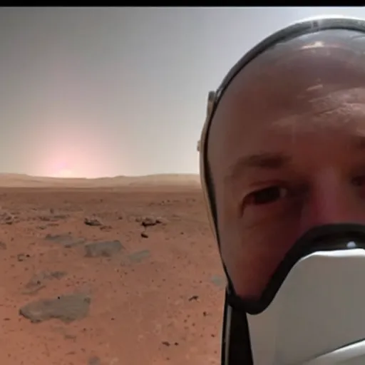 Image similar to Elon musk selfie with background futuristic house on mars, focus detailed