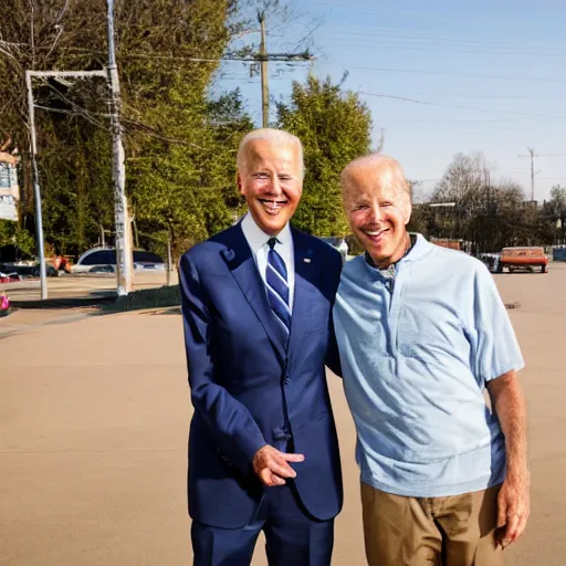 Image similar to A photo of joe biden teams up with a teenage joe biden, perfect faces, 50 mm, award winning photography