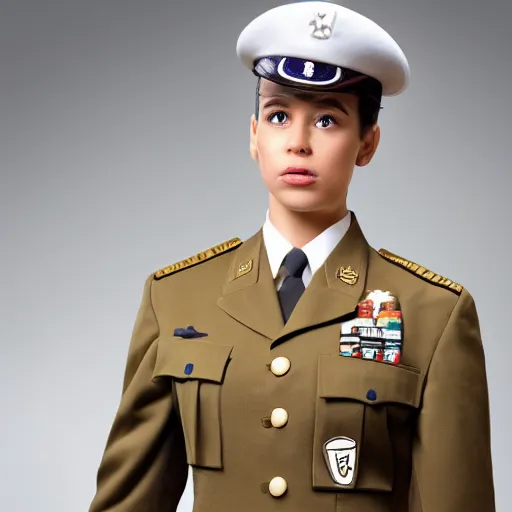 Image similar to a realistic photograph of a ice cream cone themed military uniform of a high ranking ice cream cone officer