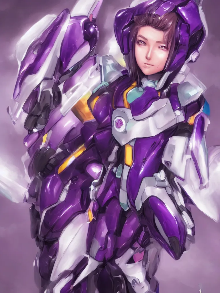 Image similar to A realistic anime portrait of a woman in a Gundam suit with glowing purple, digital painting, by Stanley Artgerm Lau, Sakimichan, WLOP and Rossdraws, digtial painting, trending on ArtStation, SFW version