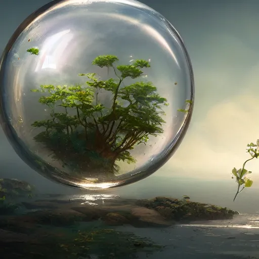 Image similar to Concept art, Jasmine flowers in shiny bubbles, 8k, james gurney, greg rutkowski, john howe, artstation