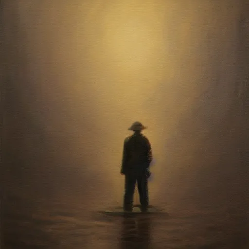 Image similar to man floating in the dark, oil painting, pale colors, high detail, 8 k, wide angle, trending on artstation,