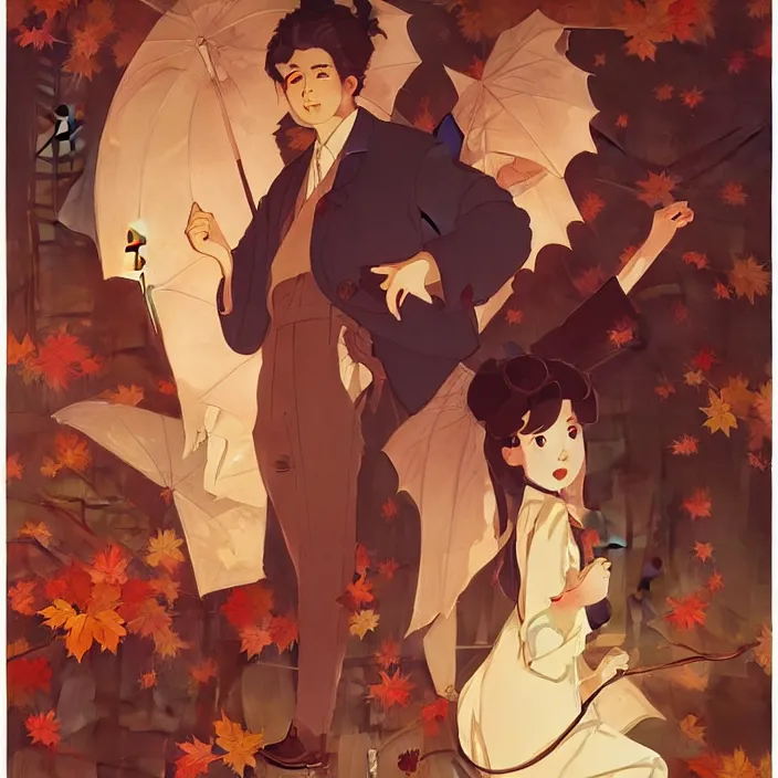 Image similar to tokyo, autumn, in the style of studio ghibli, j. c. leyendecker, greg rutkowski, artem