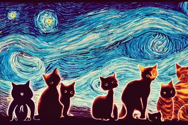 Prompt: night starry sky full of cats