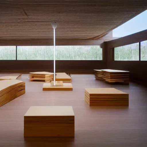 Image similar to light wooden construction designed by sou fujimoto for a tea drinking ceremony