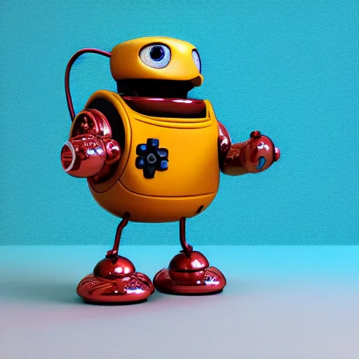 Image similar to two small chubby bots, hyperdetailed colourful, smooth panelling, intricate detail, holding a battery, single eye, style of cute, intricate rusty arms, antenna, floating, white studio, mechanical, cute toy, gameboy advanced, ambient light, in the style of pixar animation poster, pokedstudios,, blender, octane render, 8 k,