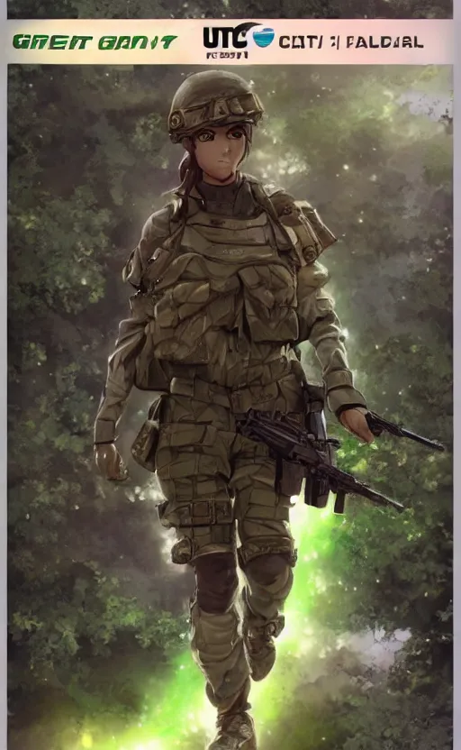 Prompt: girl, trading card front, soldier clothing, combat gear, realistic anatomy, concept art, professional, by ufotable studio, green screen, volumetric lights, stunning, military camp in the background