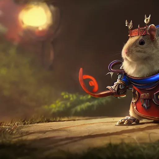 Prompt: an award winning, animation key frame of an adorable roborvski hamster, dressed as a knight, fighting a dragon, cute art style, colorful, cgi, unreal engine, ultra hd, high definition, high quality, crisp, sharp, smooth, 8 k resolution