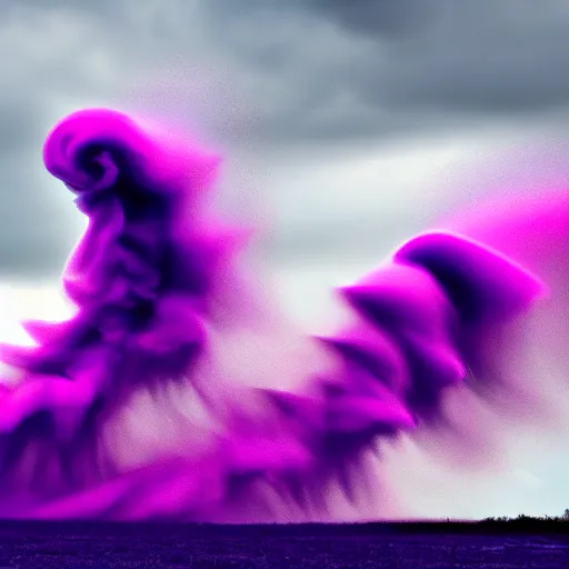 Prompt: A photograph of two extremely beautiful amazing purple tornados, award winning, UHD, 4K wallpaper