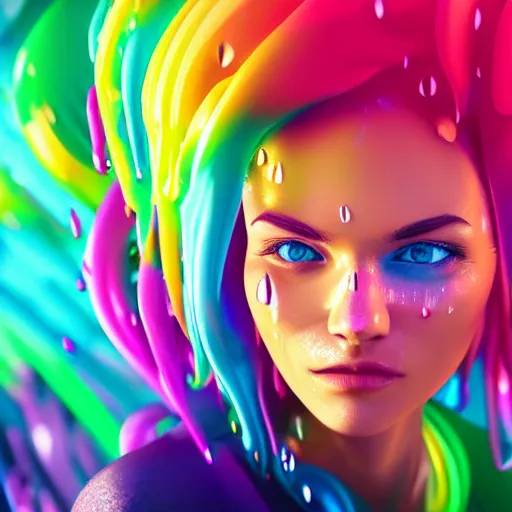 Prompt: cartoon portrait made out of rain, dancing in the clouds with splashes of neon colors, rendered in octane, unreal engine, highly detailed, beautiful