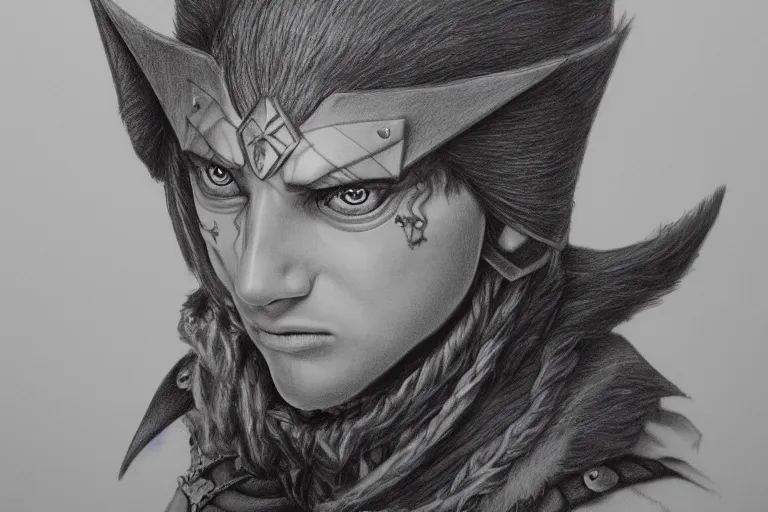 Image similar to a hyperrealistic pencil drawing of a D&D character by Pen Tecula