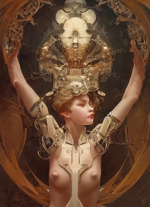 Image similar to mechanical humanoid, masterpiece, intricate, elegant, highly detailed, digital painting, artstation, concept art, smooth, sharp focus, illustration, art by artgerm and greg rutkowski and alphonse mucha and uang guangjian and gil elvgren and sachin teng, symmetry!!