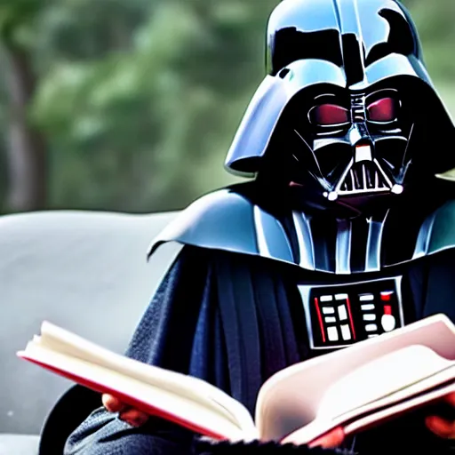 Prompt: Darth Vader reading a tale to young Luke Skywalker