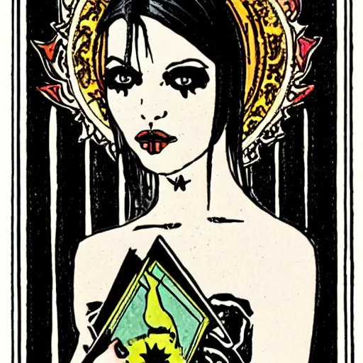 Prompt: goth girl, tarot card