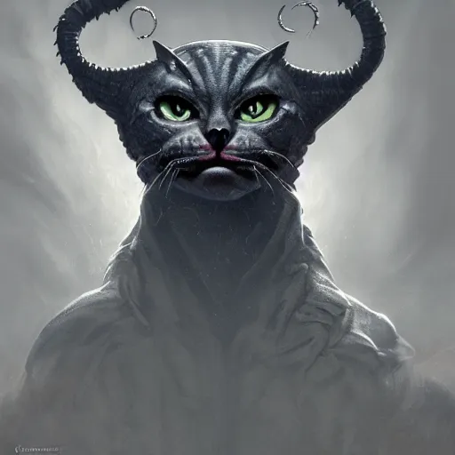 Image similar to photorealistic demonic eldritch cat in the style of michael whelan and gustave dore. hyperdetailed photorealism by greg rutkowski. 1 0 8 megapixels, 3 d finalrender, cinematic lighting