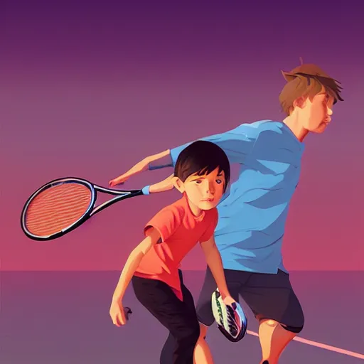 Image similar to two kids playing tennis median photoshop filter cutout vector behance hd by jesper ejsing, by rhads, makoto shinkai and lois van baarle, ilya kuvshinov, rossdraws, illustration, art by ilya kuvshinov and gustav klimt