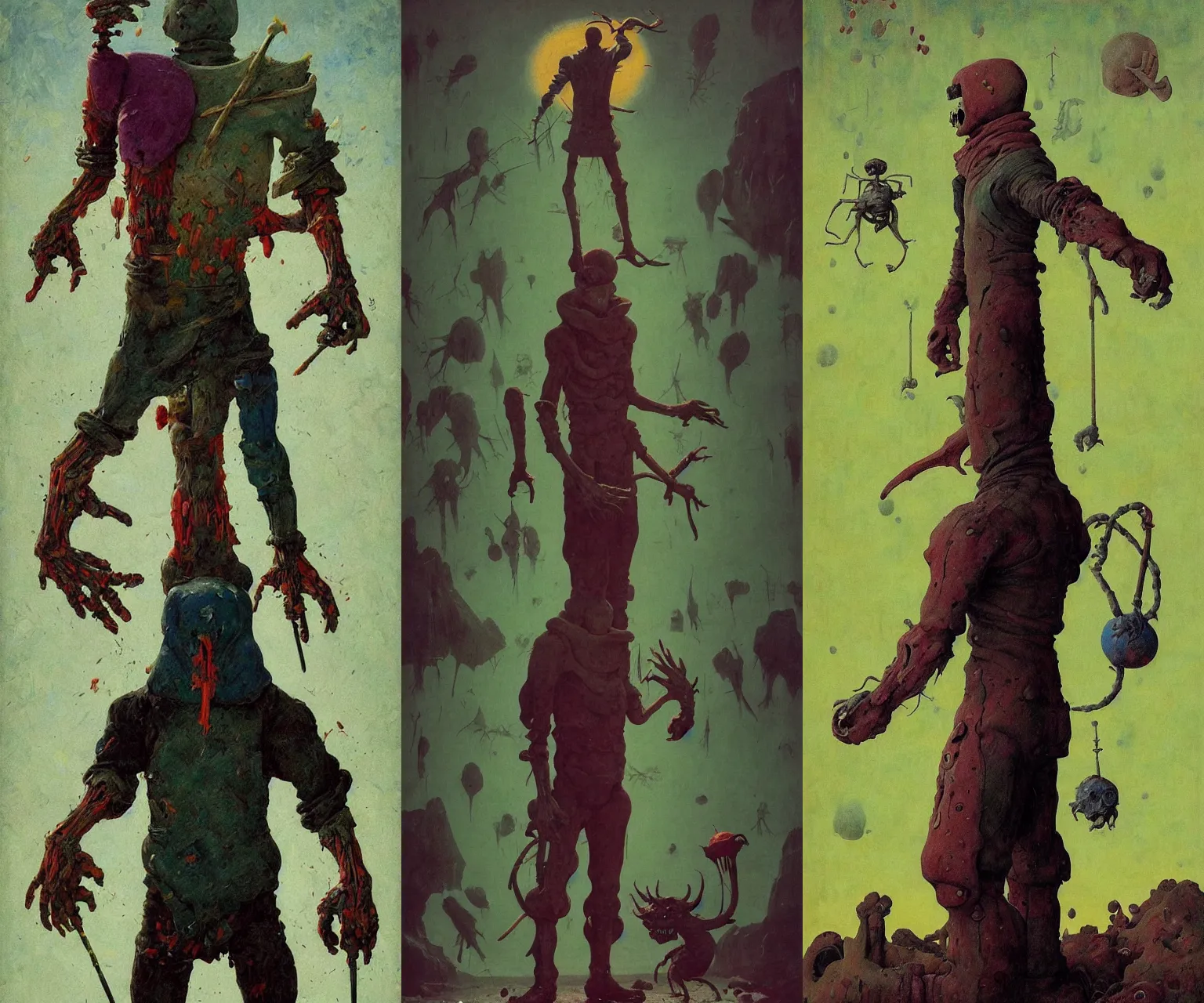 Prompt: full - body portrait surreal colorful clay fighting artstation rpg giant ghoul character concept art anatomy, action pose, very coherent and colorful high contrast masterpiece by norman rockwell franz sedlacek hieronymus bosch dean ellis simon stalenhag rene magritte gediminas pranckevicius, dark shadows, sunny day, hard lighting, reference sheet white! background