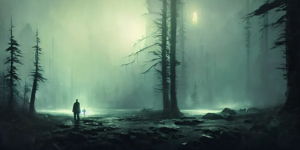 Prompt: alan wake, remedy entertainment, extremely detailed digital painting, in the style of fenghua zhong and ruan jia and jeremy lipking and peter mohrbacher, mystical colors, rim light, beautiful lighting, 8 k, stunning scene, raytracing, octane, trending on artstation