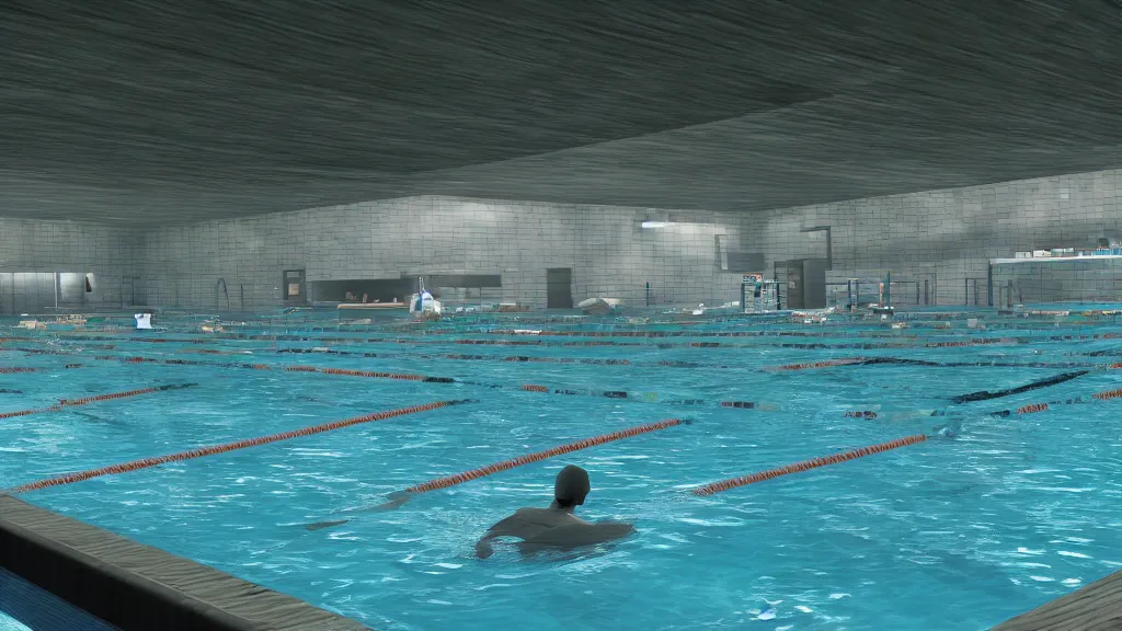 Image similar to Screenshot from Watchdogs at an indoor swimming pool