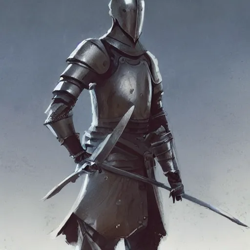 Image similar to a knight with sword and fork in hands by greg rutkowski