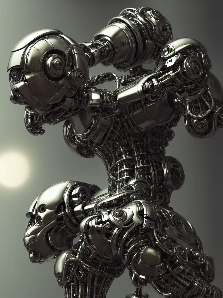 Image similar to metallic bionic android, robot, mech robot details machine, gears, piston, valves, suspension , beautiful detailed intricate insanely detailed octane render trending on Artstation, 8K artistic photography, photorealistic, chiaroscuro, Raphael, Caravaggio, Beksinski, Giger