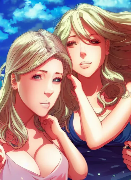 Prompt: two beautiful mothers in a summer home, gorgeous faces, thick lines, cinematic lighting, detailed anime art