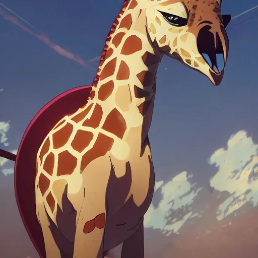 Image similar to a strong giraffe at the gym, illustration concept art anime key visual trending pixiv fanbox by wlop and greg rutkowski and makoto shinkai and studio ghibli and kyoto animation symmetrical facial features