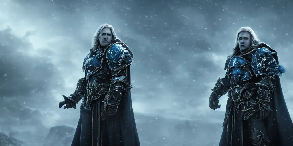 Image similar to arthas menethil movie frame, cinematic, high detail, cinematography, vfx, 8 k