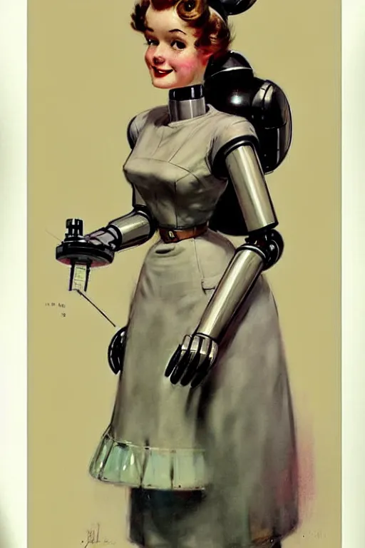 Image similar to ( ( ( ( ( 1 9 5 0 s retro future robot android maid. muted colors. ) ) ) ) ) by jean - baptiste monge!!!!!!!!!!!!!!!!!!!!!!!!!!!!!!