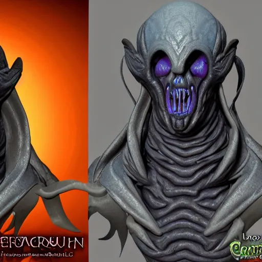 Prompt: photo of a cenobite lich illithid drow dark elf sorceror necromancer leather rendered in zbrush